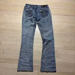 D-Fuz Premium Denim Bling Fleur De Lis Bootcut Jeans 5/6 Blue Y2K Rhinestone